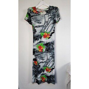 Vintage Diamonds Hawaiian Floral Short Sleeve Maxi Dress Large Tropical Summer